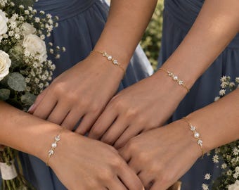 Freshwater Pearl with Diamond Bracelet, Marquise Leaf Wedding Jewelry, Real Pearl Bracelet, Bridal Wedding Bracelet, Bridesmaid Gift for Her