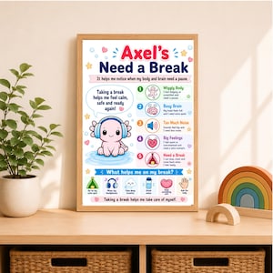 Kids Sensory Break Poster, Calm Corner Wall Art, Emotional Regulation Chart