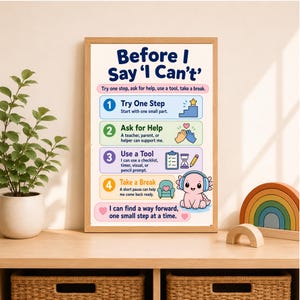 Kids Growth Mindset Poster, ADHD Visual Aid, Classroom Decor, Autism Support