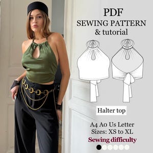 open back tie top easy PDF sewing pattern | backless beginner friendly top pattern | halter top pattern | XS-XL | instant download