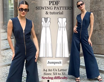 Wide-Leg Jumpsuit Pattern (PDF) (instant download XS-XL)