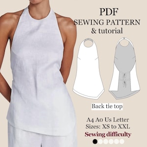 Asymmetrical Back Tie Top Sewing Pattern: Beginner Friendly, XS-XXL (PDF Download