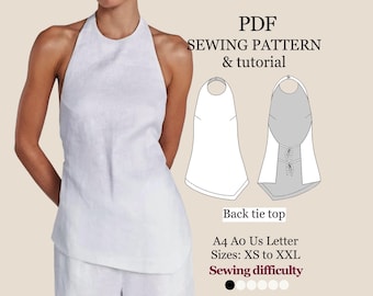 Asymmetrical Tie-Back Top Pattern for Beginners, XS-XXL (Download PDF)