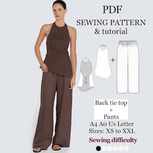 Back Tie Top Sewing Pattern | XS-XXL | Instant Download | Easy Digital PDF |Women&#39;s Summer Wide Leg| Strappy Cami Summer Open Back Top