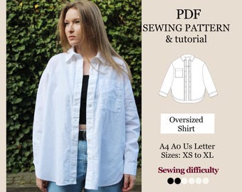 Women's Oversized Linen Shirt Pattern (Digital Download PDF XS-XL)