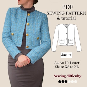Damen kurze Jacke PDF Schnittmuster: XS-XL, Instant Download