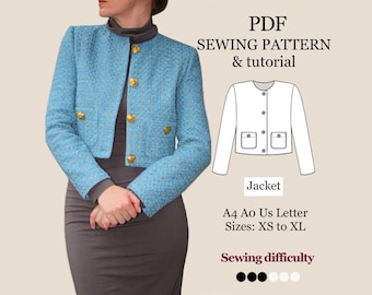 Women's Short Tweed Jacket Pattern (PDF): XS–XL, Instant Download