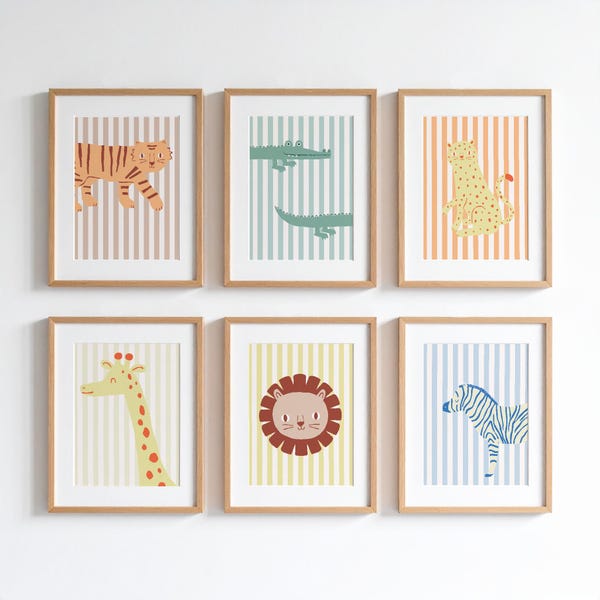 Dschungel Safari Tiere Unisex Kinderzimmer Wand Kunst Gender Neutral Kinderzimmer Druck Moderne Neutral Stil Spielzimmer Dekor Digitaler Download 6er Set