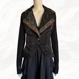 Y2K 00s Black Mesh Bronze Blazer with Dramatic Beaded Collar, Made in Italy