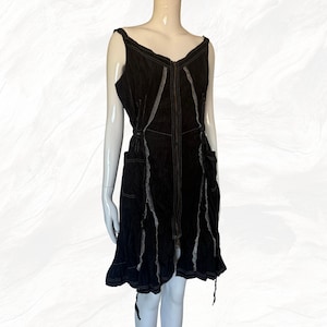 Y2K 00s Deconstructed Black Utility Dress with Pockets, Grunge Asymmetrical Dress