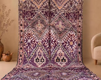Moroccan Rug 7x12 ft: Purple & Orange Vintage Handmade Berber Design
