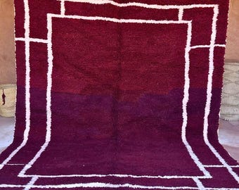 Handwoven Moroccan Wool Rug 8x10: Burgundy Boho Area Carpet