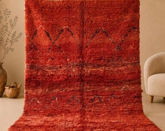 Vintage Moroccan Berber Rug 6x7.5 ft: Red Wool Handmade Tribal Pattern Carpet