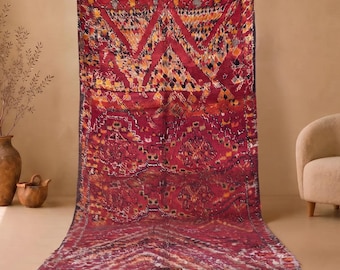 Vintage Moroccan Rug 6x13 ft: Red & Orange Tribal Design