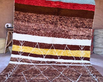 Alfombra de lana marroquí hecha a mano: alfombra bohemia de 7x10 con diseño tribal de diamantes