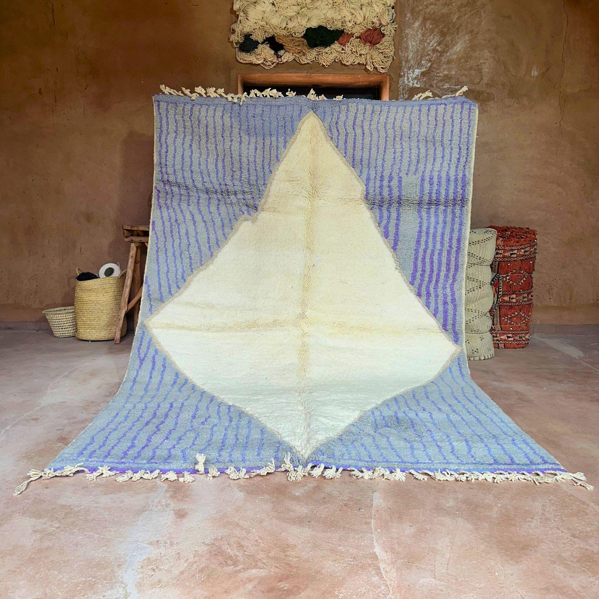 Tapis Berbère Marocain Fait Main - Laine De Mouton - 7x10 Ft - Motif Losange Boho