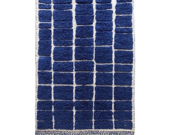 Handmade Moroccan Wool Rug: Blue Textured Rug