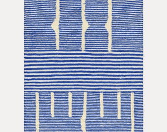 Handmade Moroccan Wool Rug: Blue & White Geometric Design