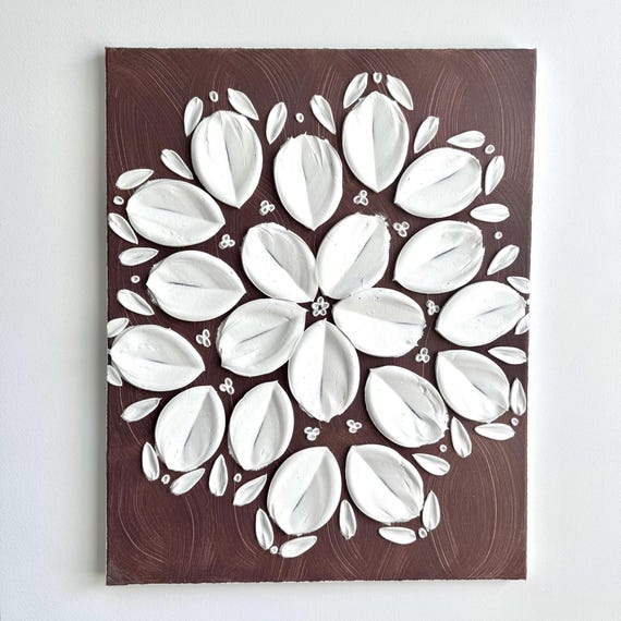 3D Flower Canvas Wall Art: Neutral Textured Floral, Modern Minimalist Decor