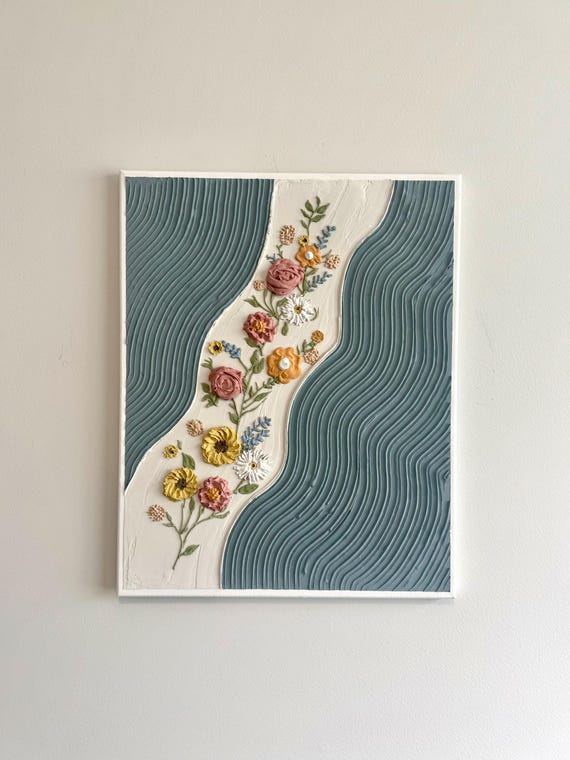 Textured Floral Canvas Art: Abstract 3D Flowers with Float Frame