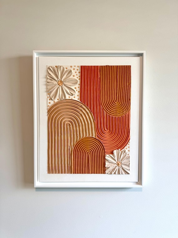 Textured Floral Arch Canvas with Float Frame: Hand-Painted Abstract Art