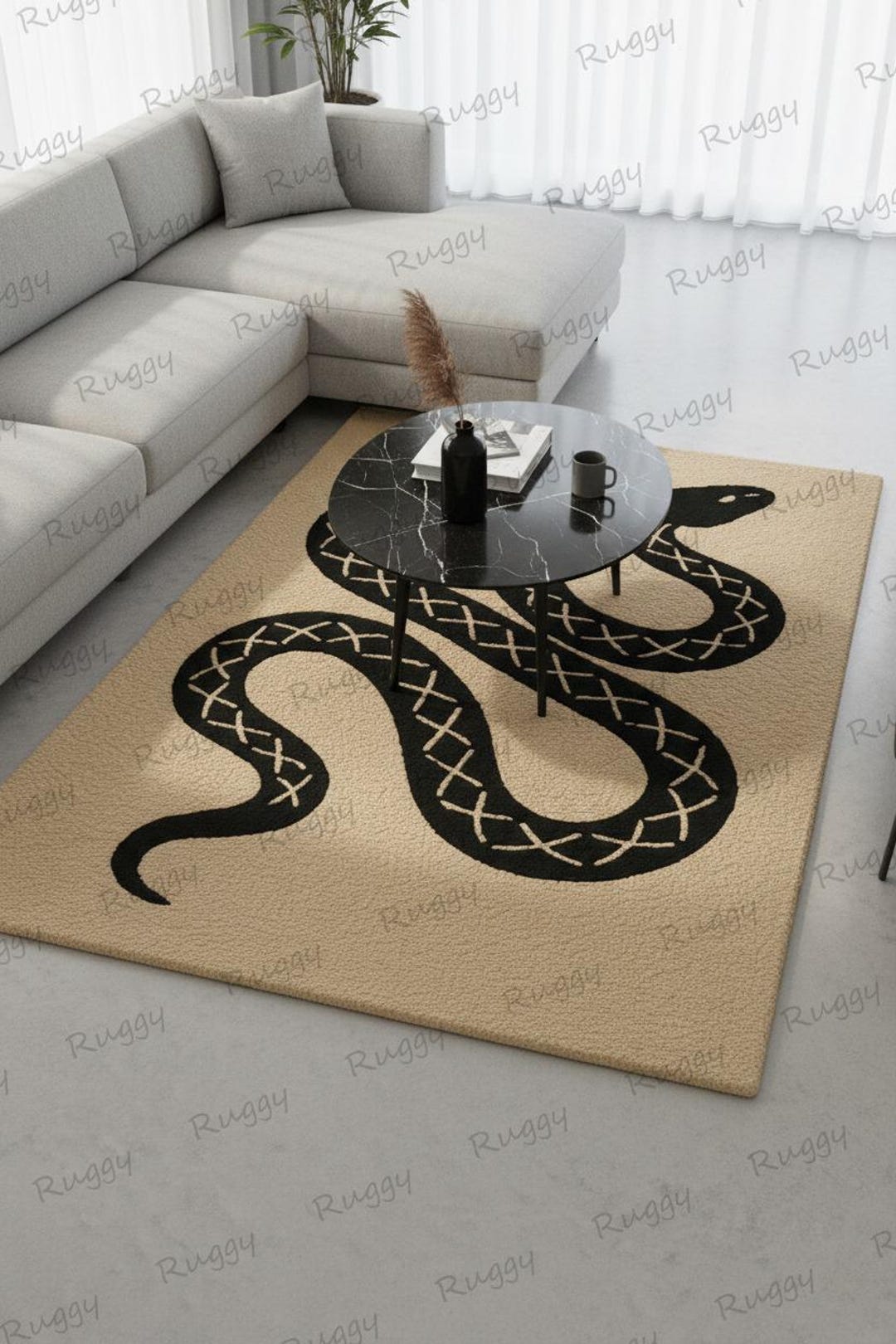 Skunk Rug Bold Black Snake Pattern Rug, Modern Plush Area Carpet, Statement ...