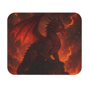 Fiery Dragon Mouse Pad, Fantasy Gamer Desk Accessory, Dragon Lover Gift, Gaming Decor, Office Supply