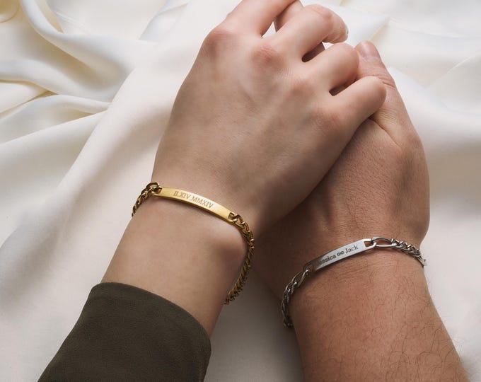 Personalized Couple Bracelets with Name & Date – Matching Bracelets for Couples, Lovers, Friends, Anniversary Gift