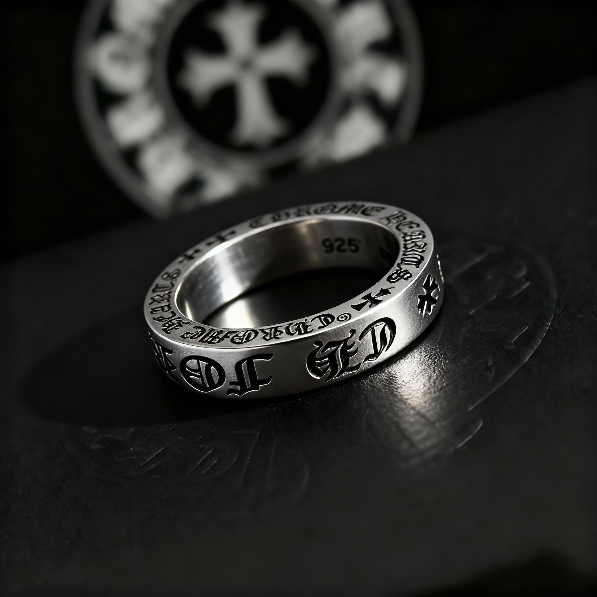 Bague En Argent Massif 925 Chrome Hearts Style Jonc Alliance - Taille 51 - Occasion