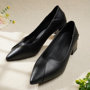 Handmade Black Leather Flats for Women | Comfortable Genuine Cowhide Slip-On Shoes | Office & Casual Work Flats | High Quality Leather Shoes