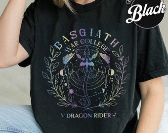 Maglietta comoda da libro con scritta "Basgiath War College Dragon Rider", maglietta vintage con romanzo sui draghi 291025HC18