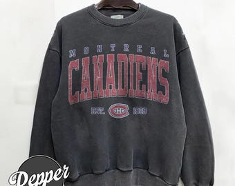 Vintage 90s Montreal Canadiens Est 1909 Ice Hockey Comfort Colors Pepper Sweatshirt, Retro Montreal Hockey Crewneck Hockey 14126OS7