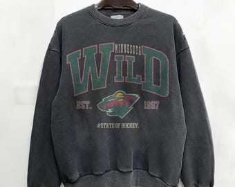 Felpa vintage anni '90 color pepe con logo Minnesota Wild Hockey, girocollo retrò Minnesota Hockey, maglietta Minnesota Hockey 191225DN19