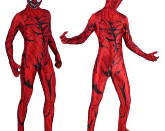 Carnage Cletus Kasady Super Villain Cosplay Costume Zentai Bodysuit Suit Jumpsuits Halloween, Venom Jumpsuit, Venom Bodysuit