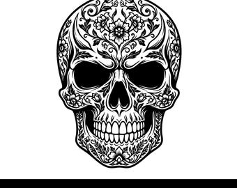 Archivo SVG de calavera de azúcar floral, silueta de calavera de azúcar, diseño de calavera del Día de Muertos, descarga digital