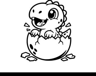 Kawaii Baby T-Rex Hatching SVG PNG, Dinosaur Egg Svg, Cute Dinosaur Svg, Dinosaur Clipart, Instant Download