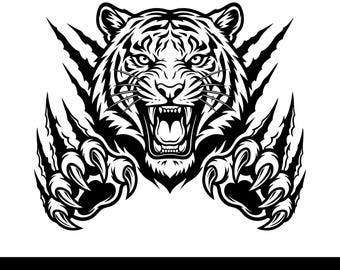Ruggito di tigre SVG, Graffio di tigre SVG, Tigre arrabbiata, Silhouette di tigre ruggente, Download immediato