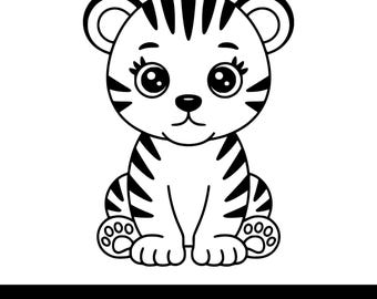 Cute Kawaii Tiger SVG PNG, Sitting Tiger Svg, Baby Tiger Svg, Cricut Design Svg, Instant Download