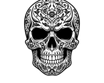 Floral Sugar Skull Svg File, Sugar Skull Silhouette, Day of the Dead Skull Design, Digital Download