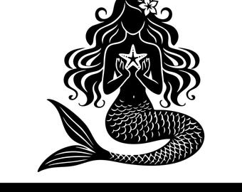 Arquivo de corte SVG com silhueta de sereia, Rainha do Mar Náutica para camisetas, arquivo de corte para Cricut, download digital
