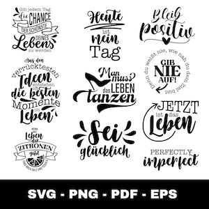 Puede incluir: Una colección de citas inspiradoras en blanco y negro en varias fuentes. Las frases incluyen "Dale a cada día la oportunidad de la vida más hermosa", "Hoy es mi día" y "Sé feliz". La imagen también incluye opciones de tipo de archivo.