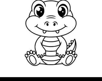 Cute Kawaii Crocodile SVG PNG: Sitting Alligator Svg, Funny Animal Svg, Alligator Clipart, Instant Download