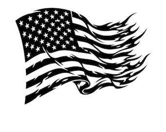 Waving American Flag SVG, Tattered Flag Silhouette, Circut Cut File, Digital Download
