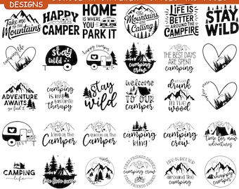 30 Camping Svg Bundle, Outdoor Adventure Tshirt Designs, Summer Hiking Camper Life Png, Instant Download