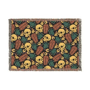 Gothic Woven Blanket, Cozy Throw for Chilly Nights, Unique Home Décor, Halloween Gift, Bohemian Style, Skull Design