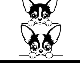 Perro chihuahua asomándose SVG PNG, cabeza de chihuahua SVG, linda cabeza de chihuahua SVG, silueta de perro SVG