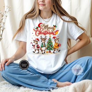 Cute Christmas Reindeer T-Shirt, Merry Christmas Tee, Pretty Holiday Apparel, Festive Winter Gift Shirt, Holiday Family Matching Tee