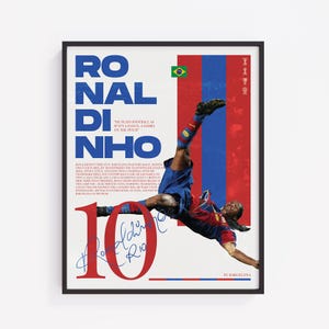 Póster de Ronaldinho, Barcelona, Impresión digital, Arte mural de fútbol, Jugador de fútbol, Pósters deportivos para dormitorio, Regalo de fútbol