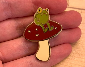 Toadstool Enamel Pin mushroom toad frog