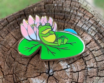 Lotus Frog Napping Enamel Pin